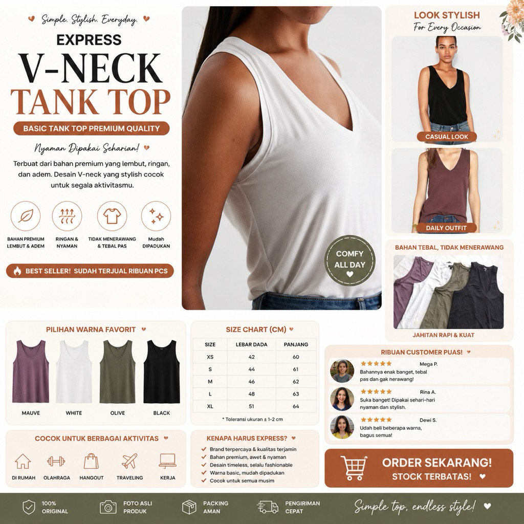 SALE EXPRESS Tanktop wanita Vneck Branded new original