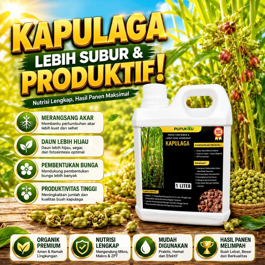 Pupuk Kapulaga Cair Organik Pelebat Buah Penyubur Tunas Perangsang Akar Cepat Berbuah