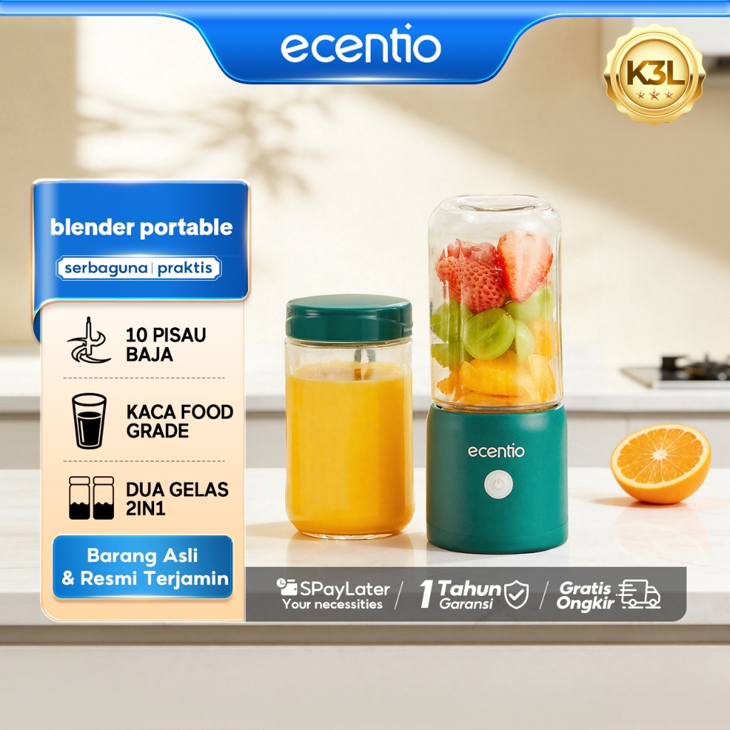 ECENTIO BLENDER PORTABLE MINI PORTABLE 304 STAINLESS STEEL BLENDER JUS JUICER BUAH 380ML/ML JUICE