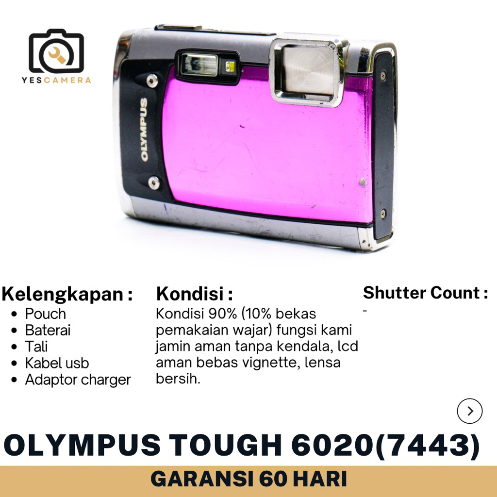 Olympus Stylus Tough 6020 (Bekas) - 14MP, Zoom Optik 5x, Lebar Lensa 28-140mm, Video HD - Unit Only(