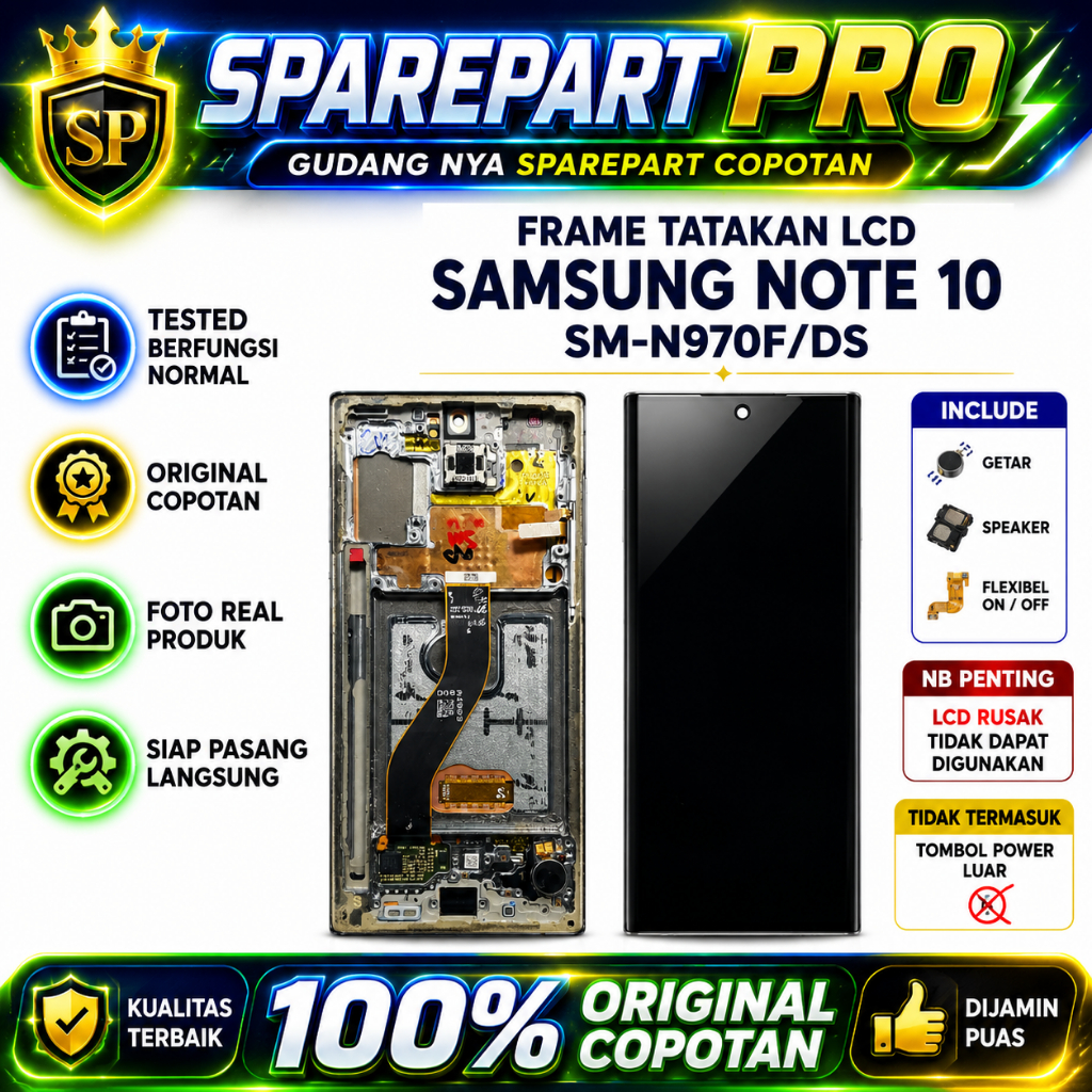 Frame Tatakan LCD Samsung Galaxy Note 10 SM-N970F/DS Original Copotan Include Getar Speaker Flexibel