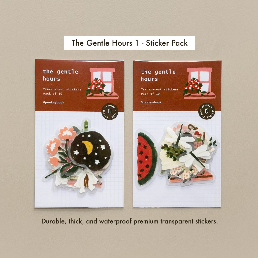 Transparent Sticker Pack The Gentle Hours 1 - Peekmybook / 1 Set 10 Buah / Stiker Transparan Estetik