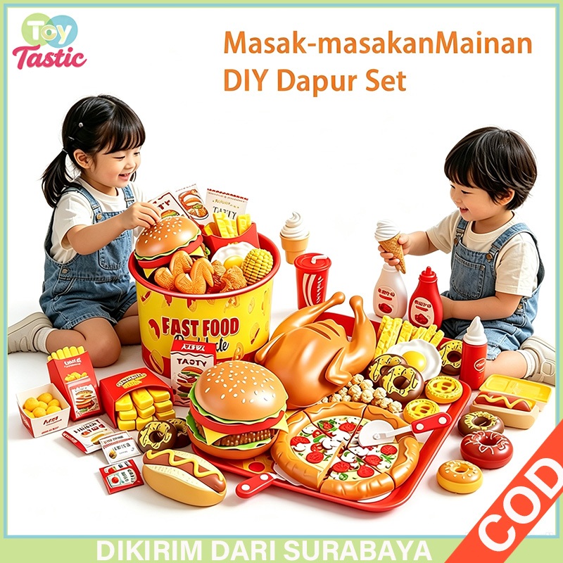Mainan Masak masakan DIY Set Cepat Saji Burger & Kentang Goreng untuk Anak