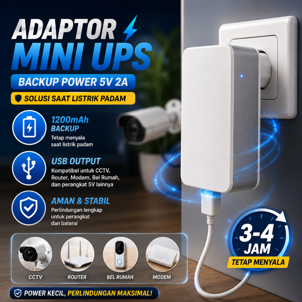 PSU Mini UPS Power Supply Backup CCTV EU Plug 1200mAh 5V/2A Mati Lampu Emergency QX-2352C PSU Cadang