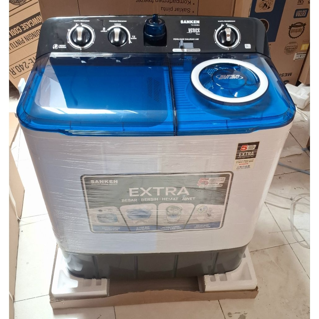 Sanken Mesin Cuci 2 Tabung 9KG TW-933BU / TW933BU / TW 933 BU Low Watt Garansi Resmi