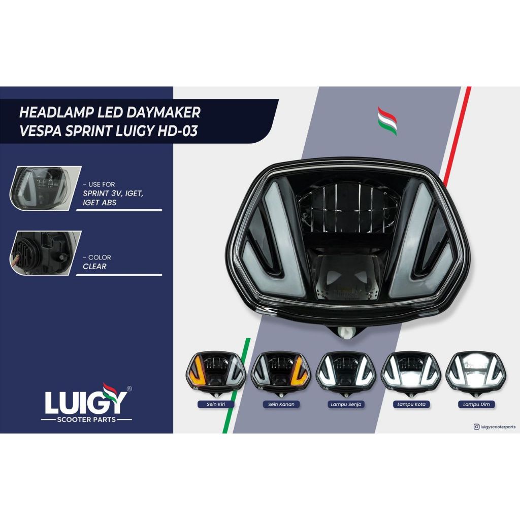 Headlamp LED Daymaker HD-03 Vespa Sprint LUIGY Original | Lampu Depan LED DRL Sequential Sein Vespa 