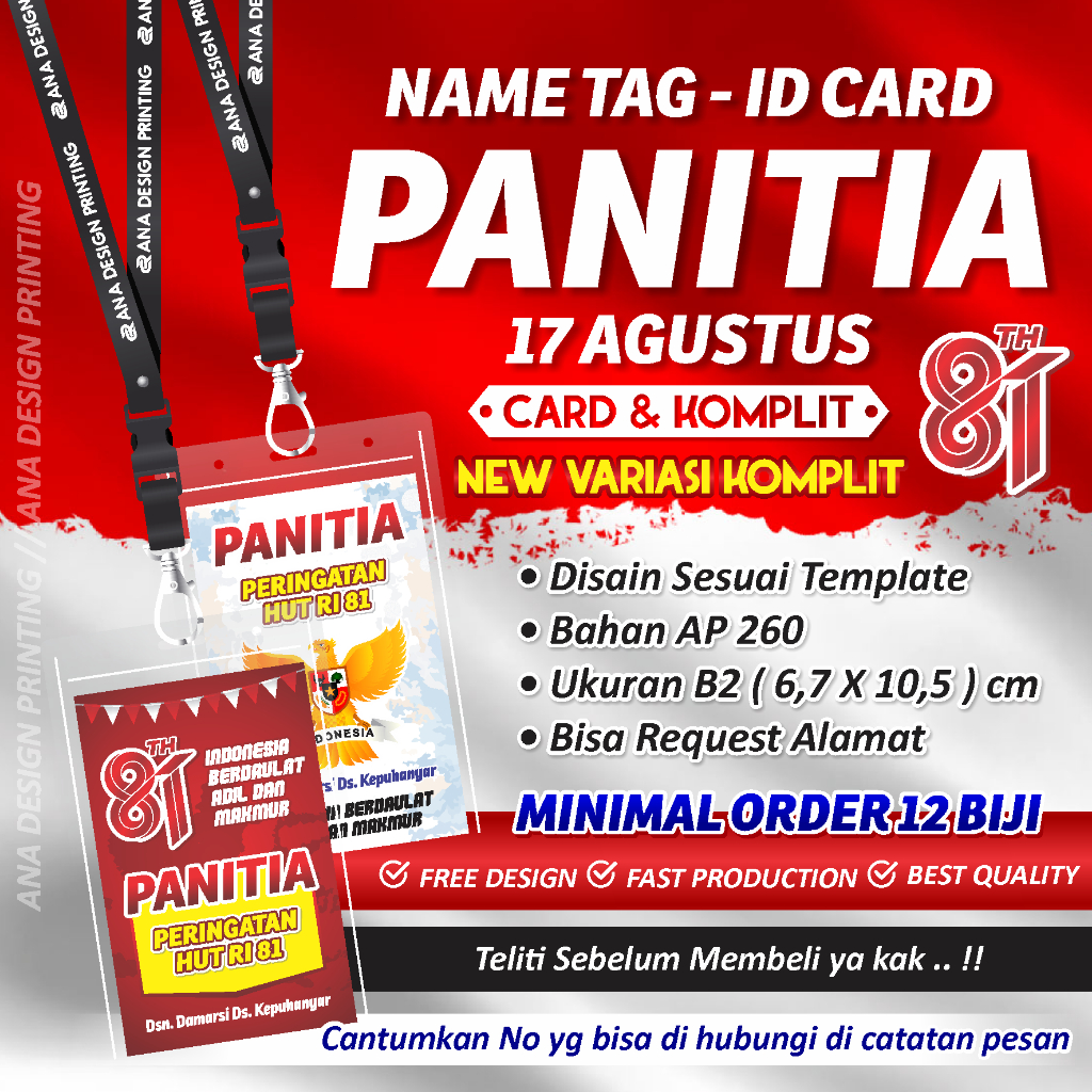 Name Tag Panitia 17 agustus // Id Card Panitia 17 an