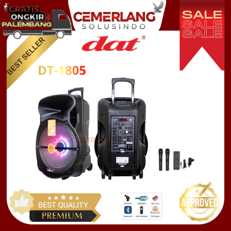 Speaker Portable Wireless DAT DT-1805 18 Inc Free 2 Mic Wireless