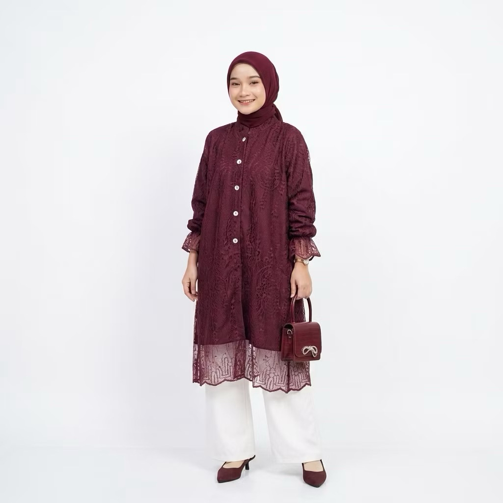 ALUNA LONG TUNIK BUSUI FRIENDLY TUNIK BROKAT-ATASAN WANITA