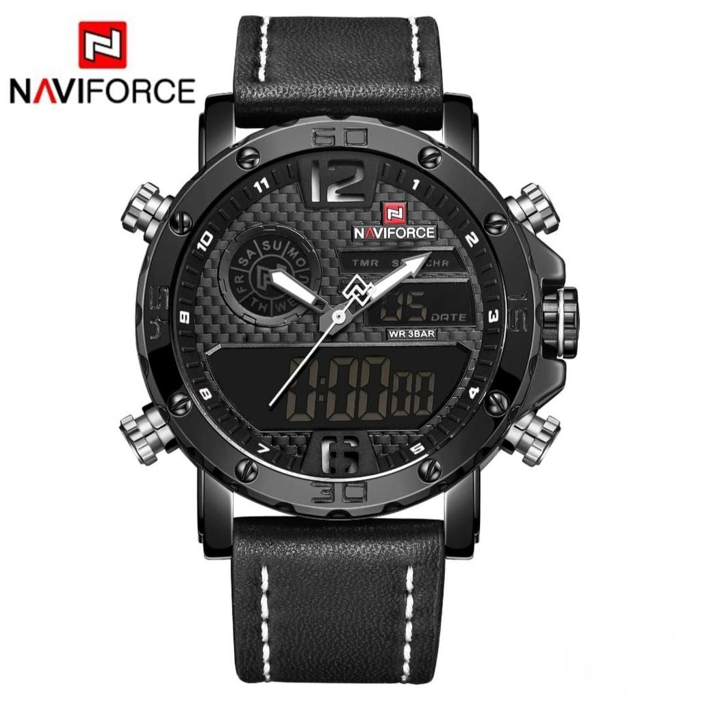 NAVIFORCE 9134 Jam Tangan Pria Double Time Leather Strap