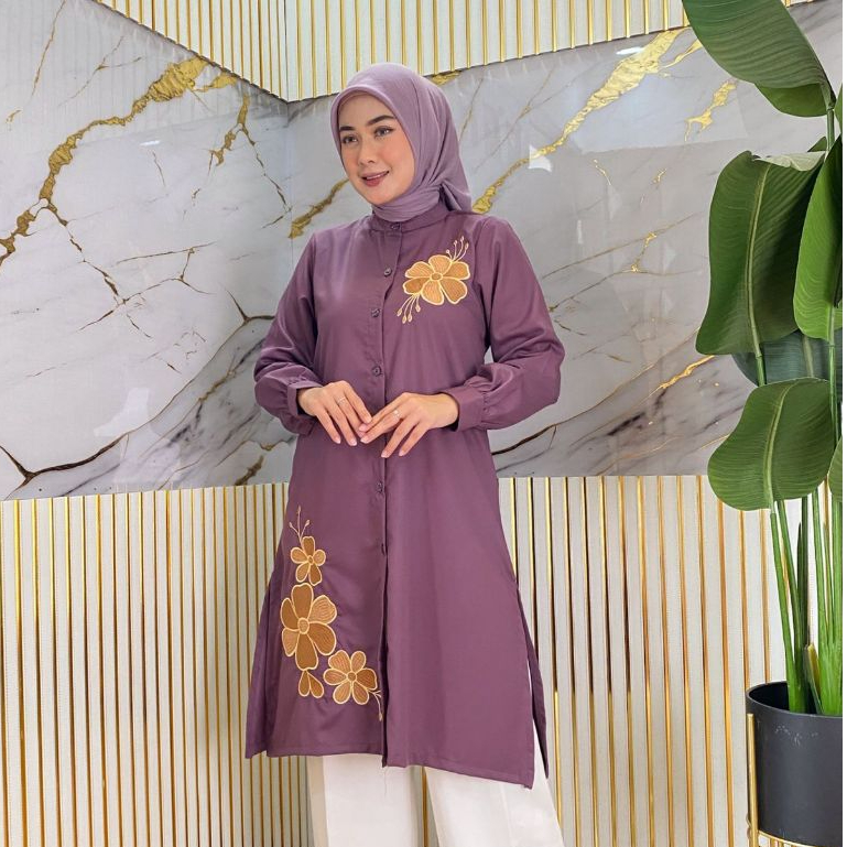 Long Tunik motif bunga AZALEA Toyobo fudu Atasan kekinian