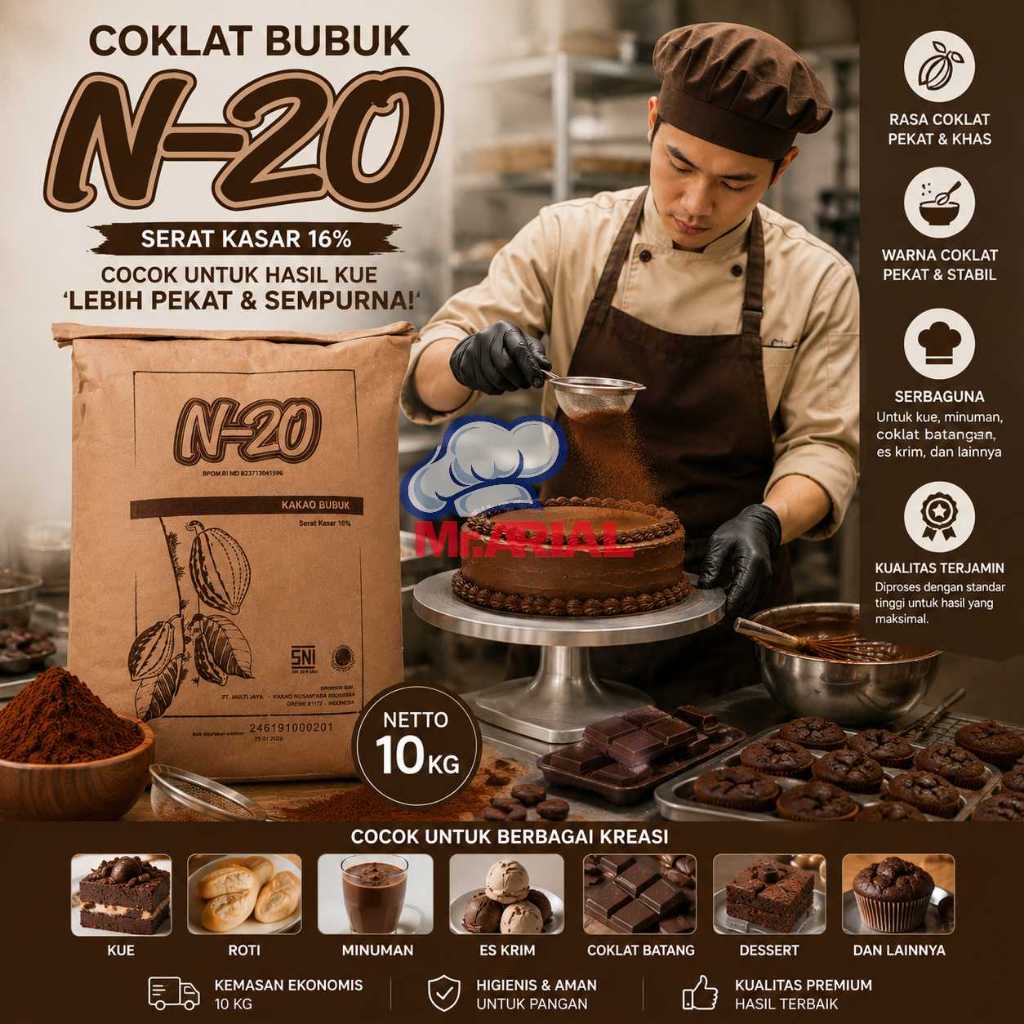 Coklat Bubuk N20 Cocoa Powder Parrot Tawar Murni Ekonomis untuk Brownies Cake Es Kul Kul Jajanan Kar