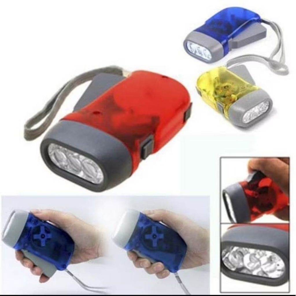Senter pompa tangan tanpa baterai flashlight hand pump kinetik lampu putih