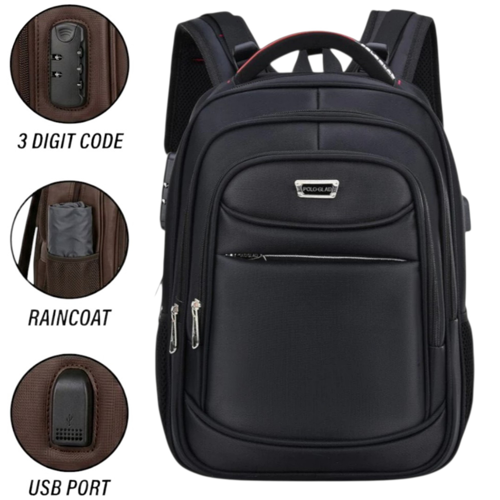 Tas Polo Gives 16 inc Backpack Tas Kerja Tas sekolah Kunci Usb Port POLO Import