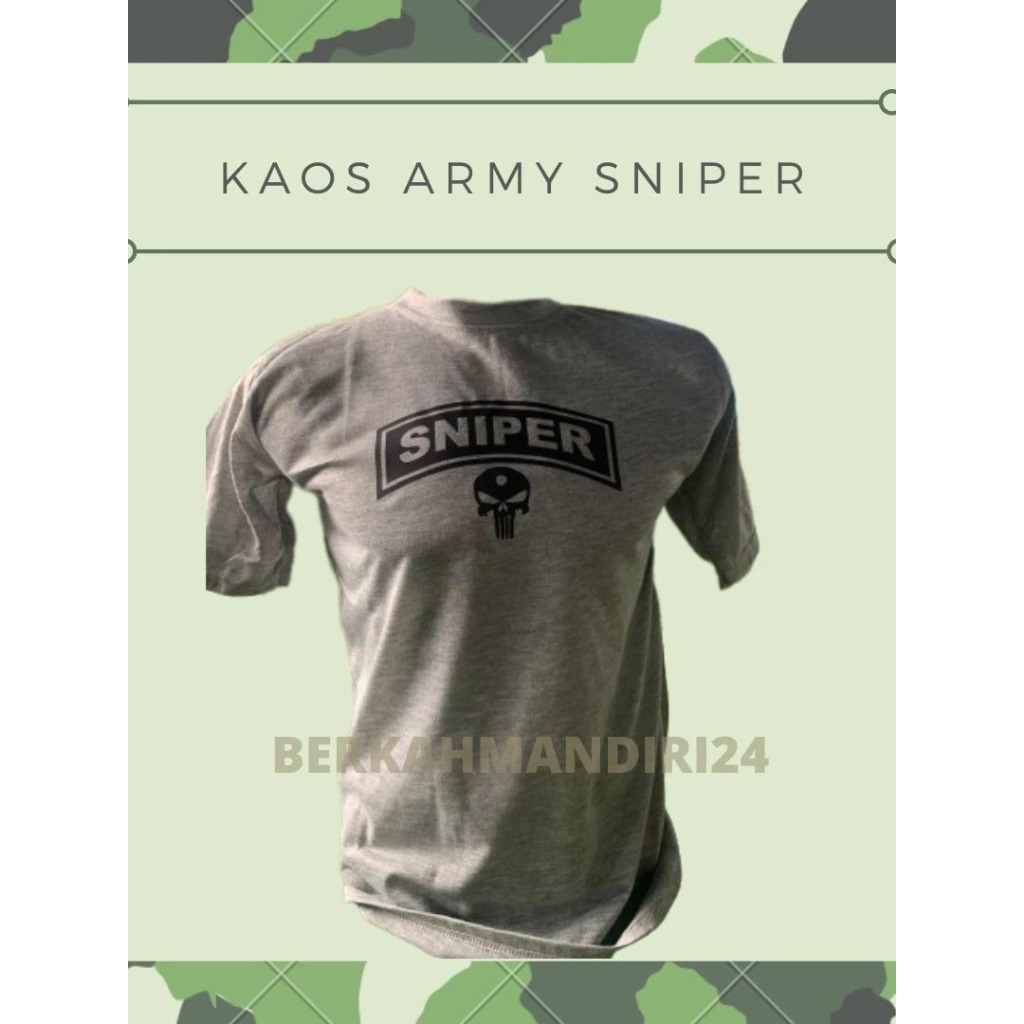 Kaos Army Sniper Katun Lengan Pendek Misty Grey Sablon Sniper