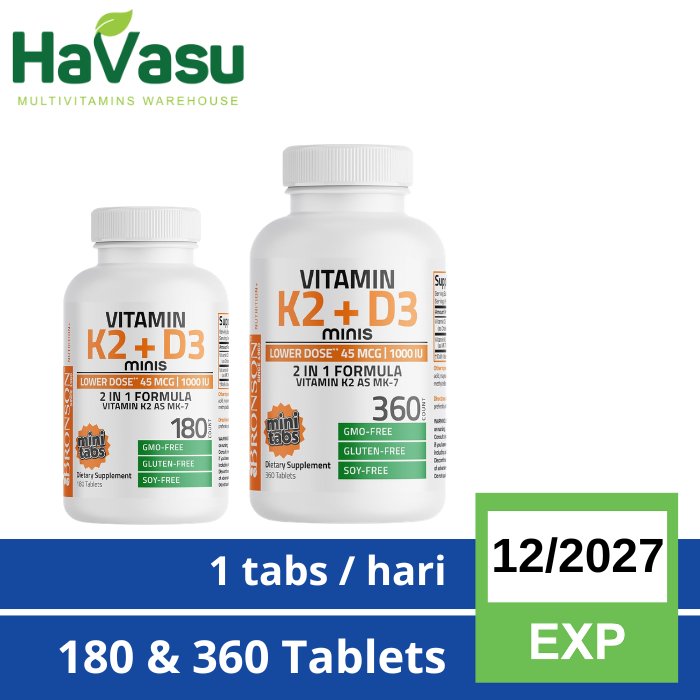 Bronson Vitamin D3 K2 (MK7) 1,000IU Tablets Minis