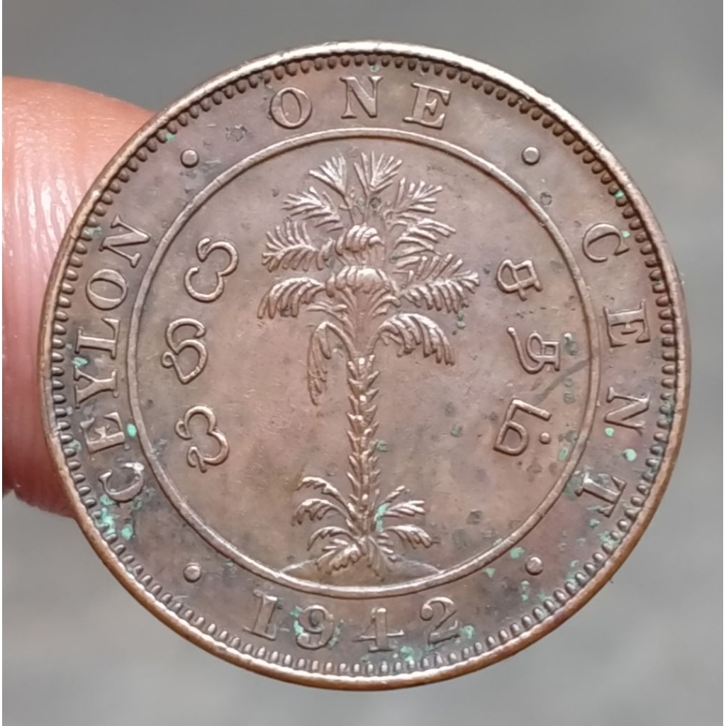 Koin Kuno Ceylon 1 Cent 1942 King George VI Pohon Kelapa Koleksi Numismatik