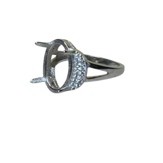 GT027 Ring cincin batu permata emban cangkang alpaka wanita 13x10mm
