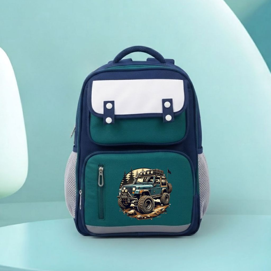 CATENZO - CUT 034 U246 Tas Ransel Sekolah Anak Cowok SD Navy Tosca Desain Jeep Offroad Tebal Awet Ri