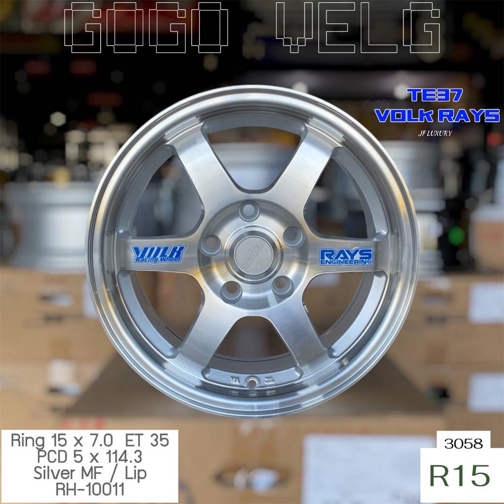 Velg Mobil R15 TE37 PCD 5X114,3 Lebar 7 ET 35 Silver Polish Ertiga Innova Luxio New Carry Ring 15
