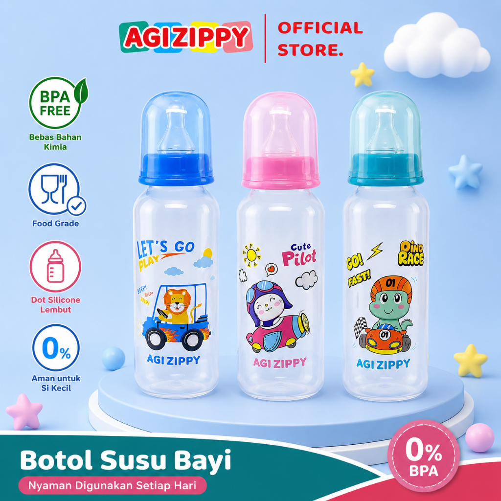 AGI ZIPPY Botol Susu Bayi 240 ML Botol Standar Baby Bottle BPA Free ZIP-OK-275