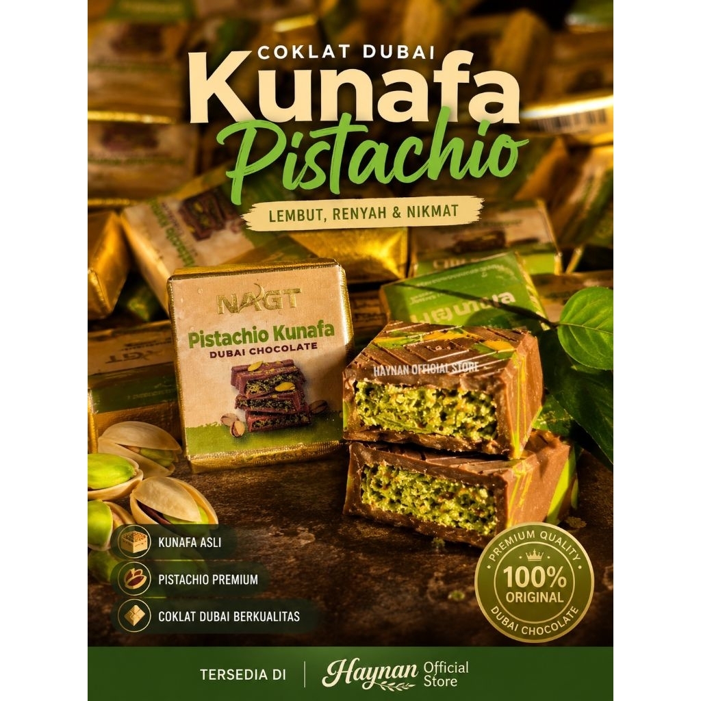 COKLAT DUBAI KUNAFA PISTACHIO PREMIUM ASLI MADE IN UEA | COKLAT ARAB | ASLI ENAK LEMBUT | GIFT HAJJ/