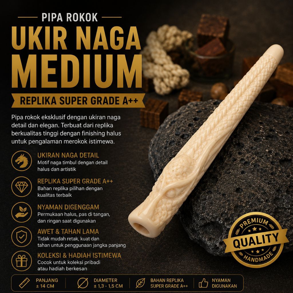 Once Piparokok Ukir Naga Medium Tulang Impor Cangklong Modern