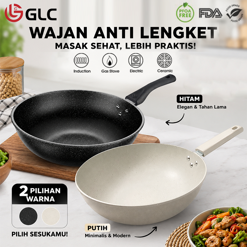 GLC Wajan Wok Pan Marble 32cm Panci Penggorengan Anti Lengket