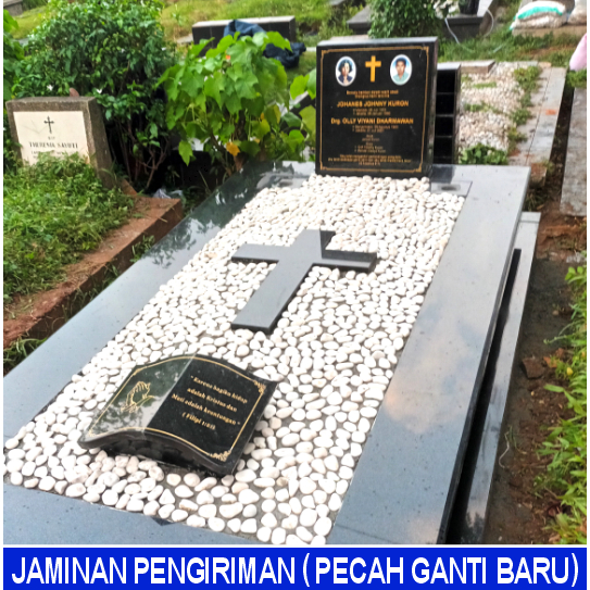 Batu nisan / Kijing makam / Bangunan makam kristen bahan full granit foto porselen Menteng Pulo Tana