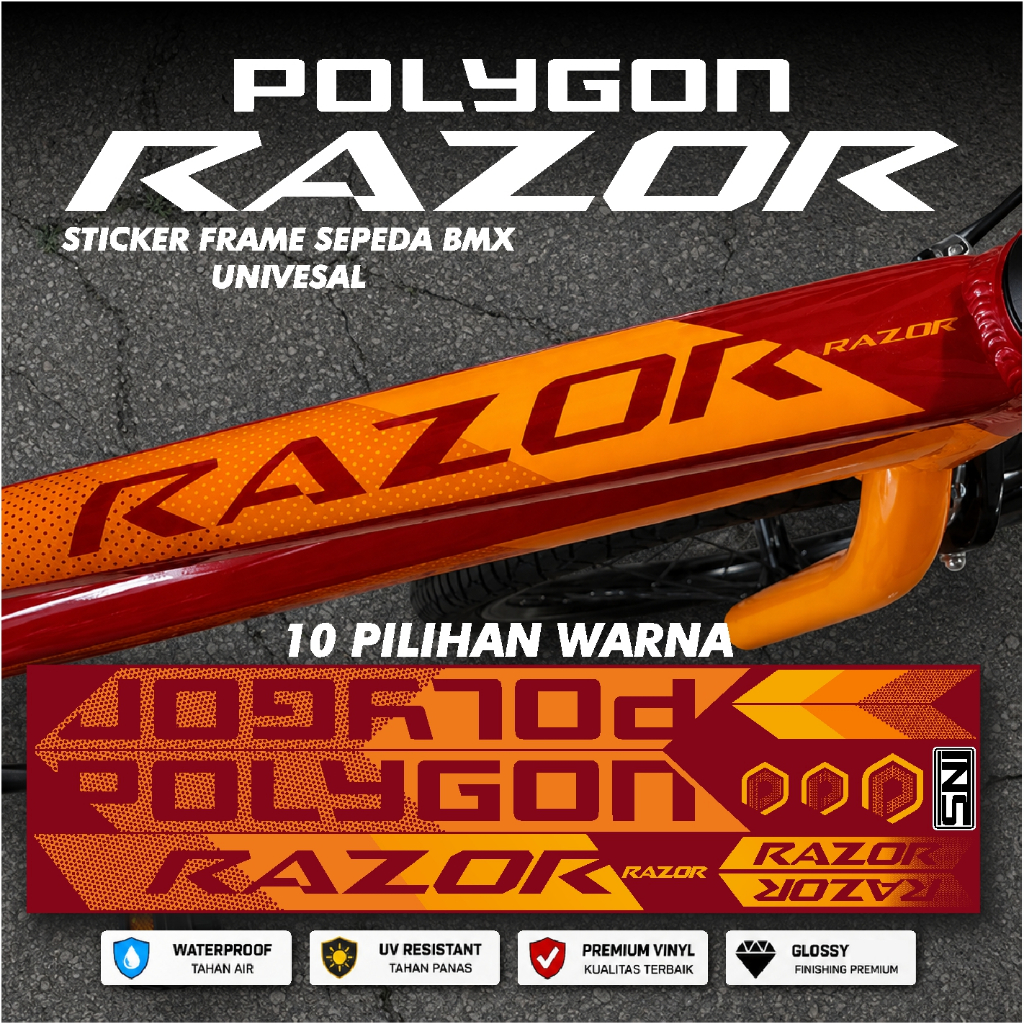 COD Stiker Frame Sepeda BMX Polygon Razor 18–20 Inch Decal Vinyl Glossy Waterproof Siap Tempel