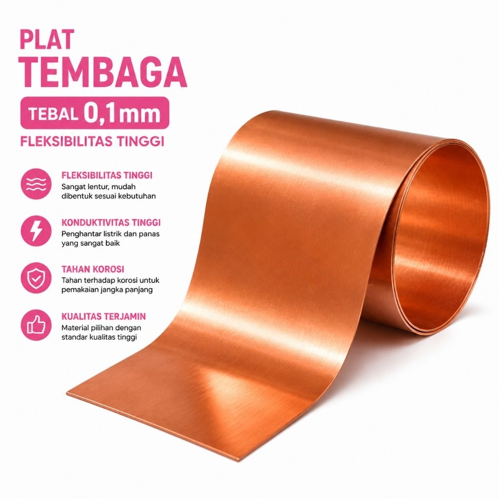 Plat tembaga tebal 0,1mm x 360mm x 1200mm | Plat lembaran