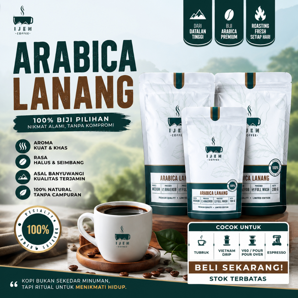 Kopi Arabica Lanang Full Wash Ijen 100% Single Origin Fruity Floral Medium Roast