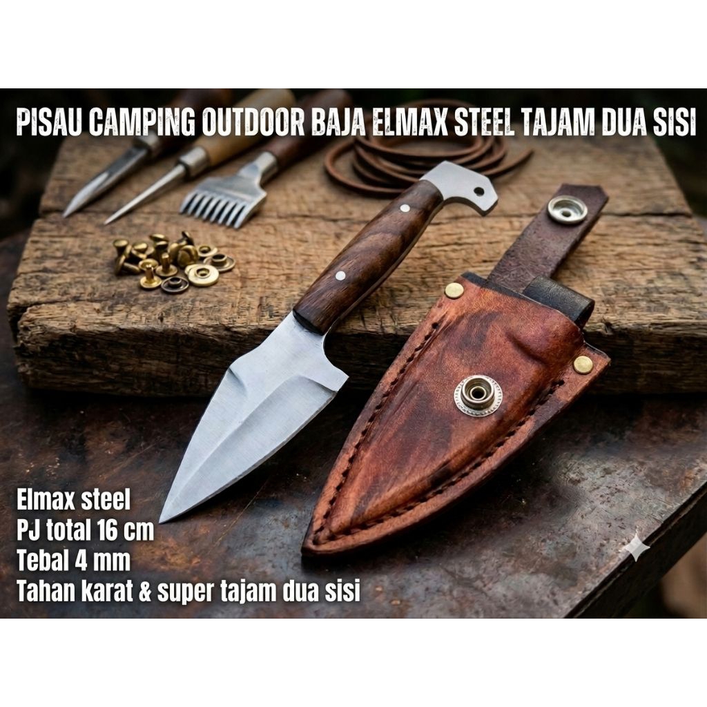 pisau seset profesional elmax steel tajam dua sisi tahan karat