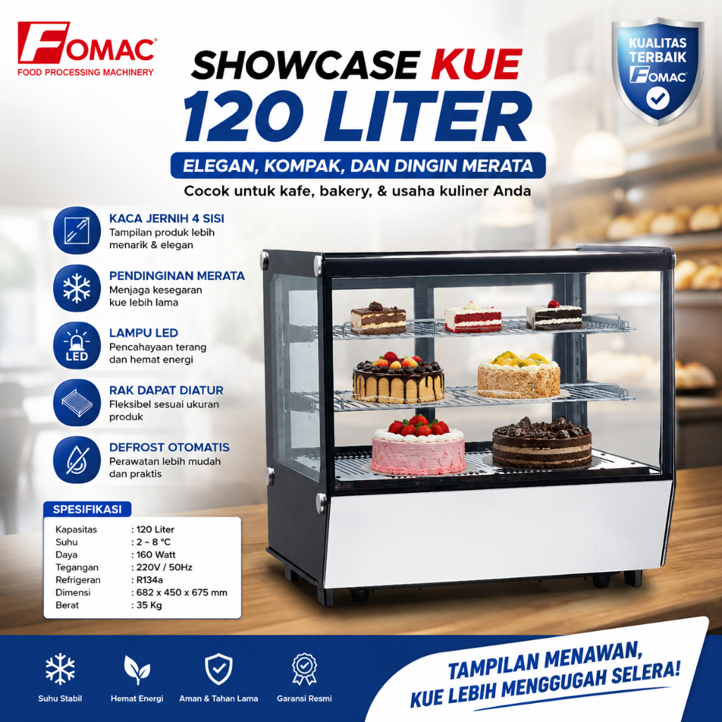 FOMAC SHOWCASE KUE 120 LITER / COUNTER TOP CAKE SHOWCASE (FOMAC) SHC-CFTW120L