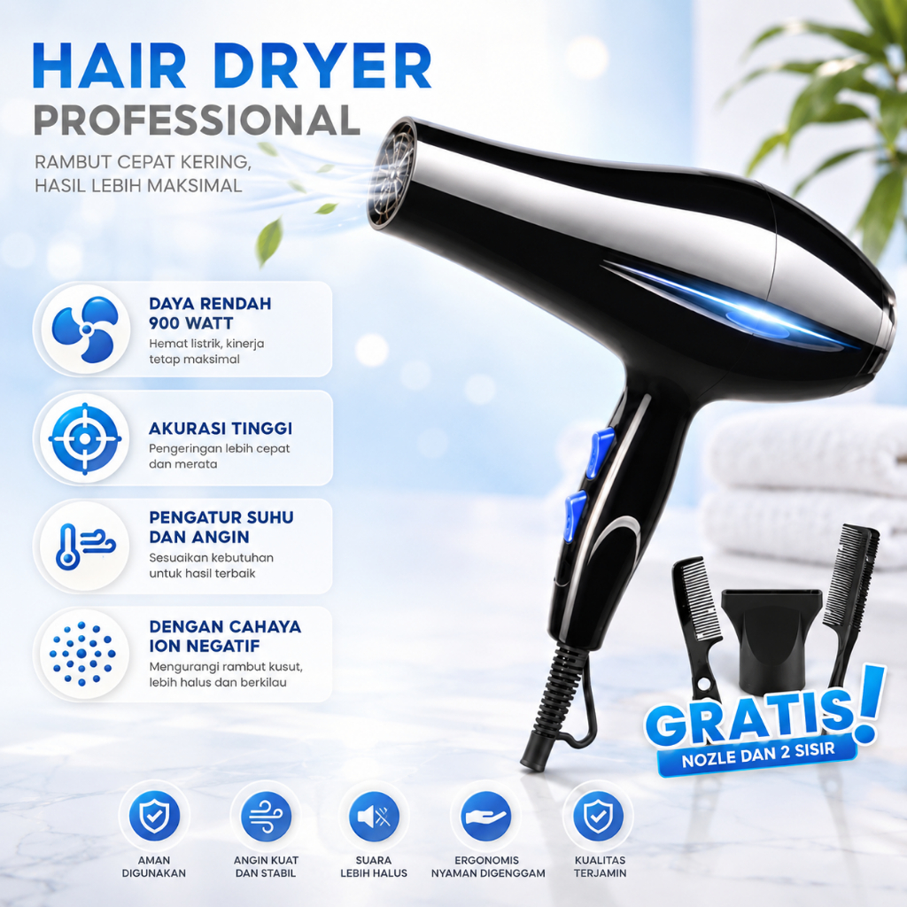 Hair Dryer Professional Salon Pengering Rambut Mini Hair Dryer Low Watt Multi Hair Styler Low Watt P