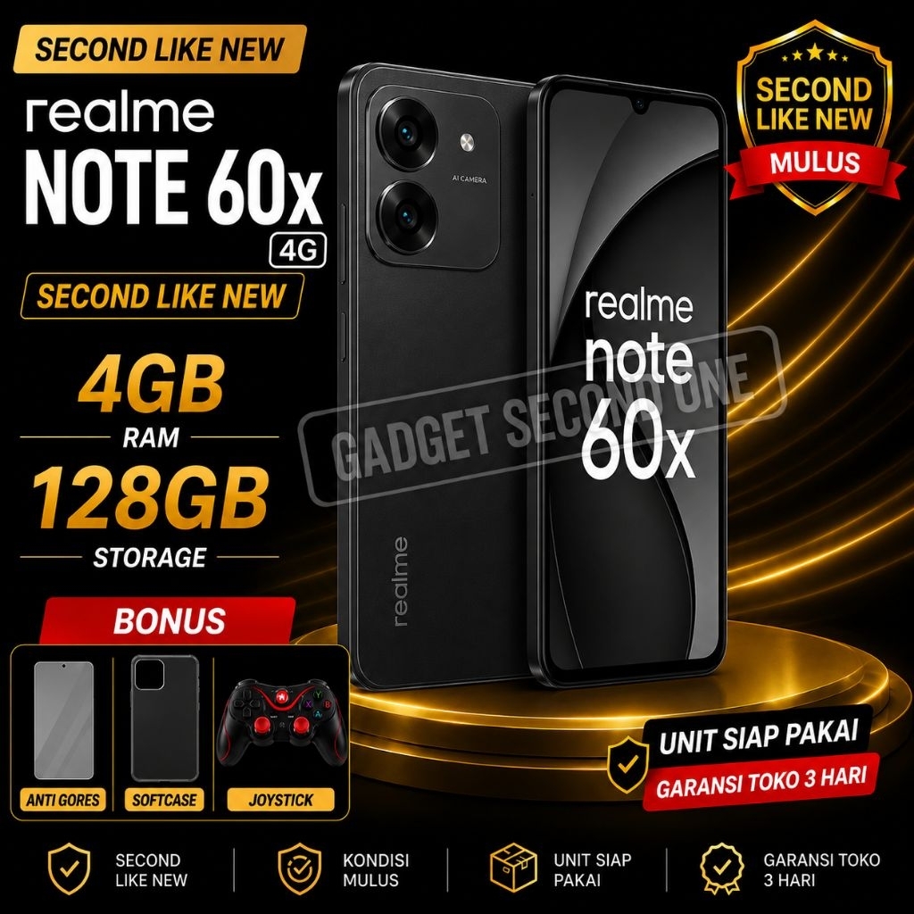 HP realme Note 60x RAM 4/128GB Second Like New Fullset Bonus Joystick Softcase Anti Gores Siap Pakai