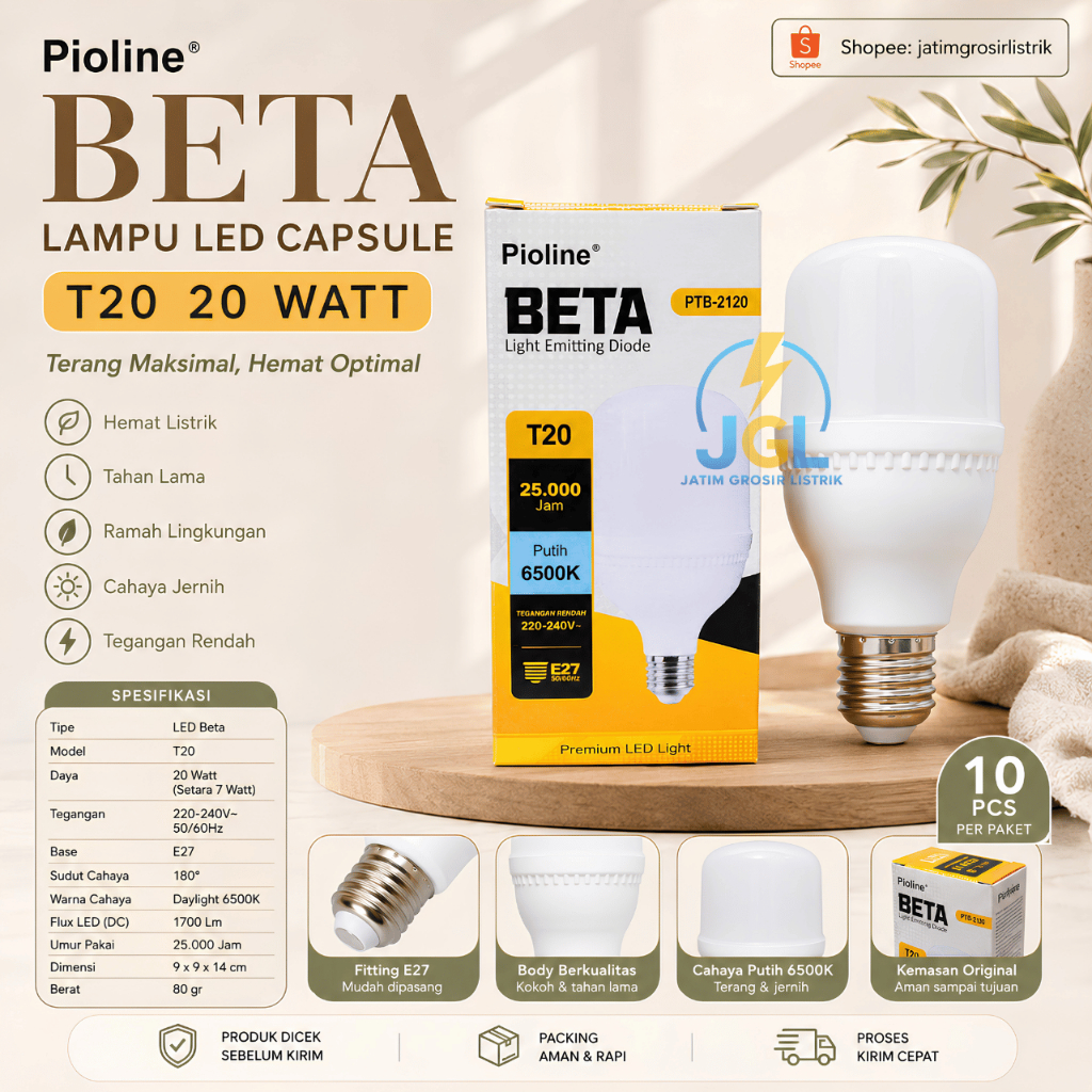 10 Pcs Lampu LED Pioline BETA T20 LED Pioline 20 Watt