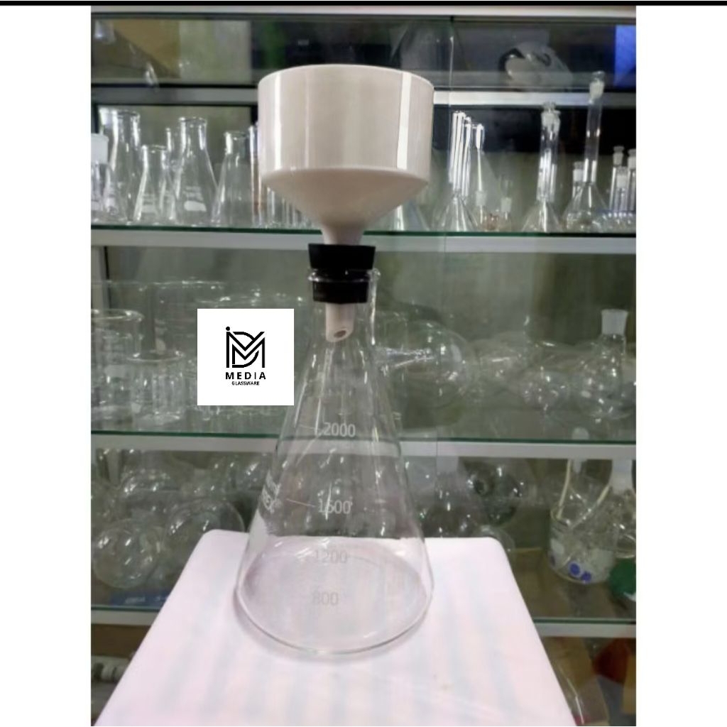 FILTERING FLASK-ERLENMEYER PIPA SAMPING 2000ml PYREX plus BUCHNER FUNNEL 200MM