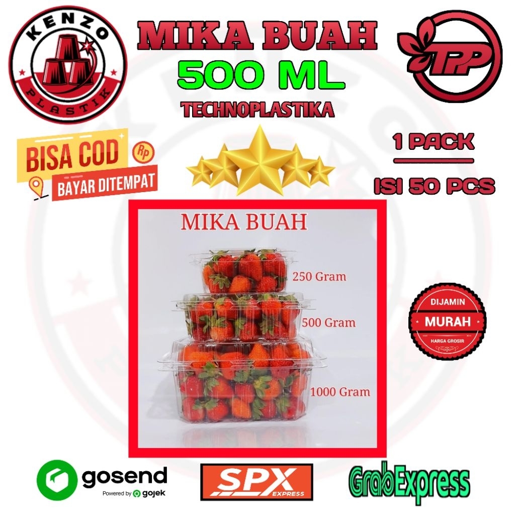MIKA BUAH 500ML | MIKA STRAWBERRY 500GRAM | BOX MIKA FRUIT | MIKA BUAH & SAYUR MERK TECHNO - 1 PACK 