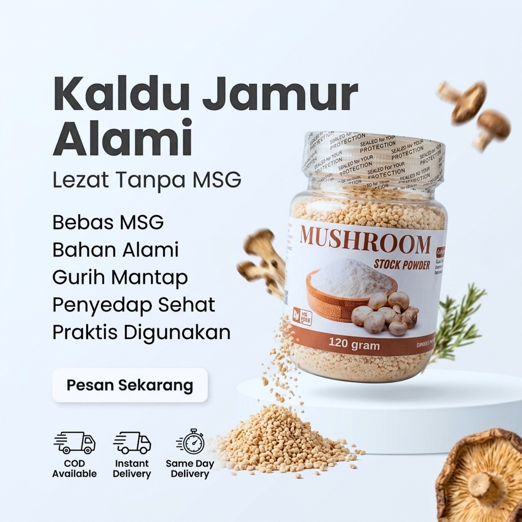 Kaldu Jamur Bubuk Non MSG Halal Mushroom Stock Mpasi Bayi Vegetarian