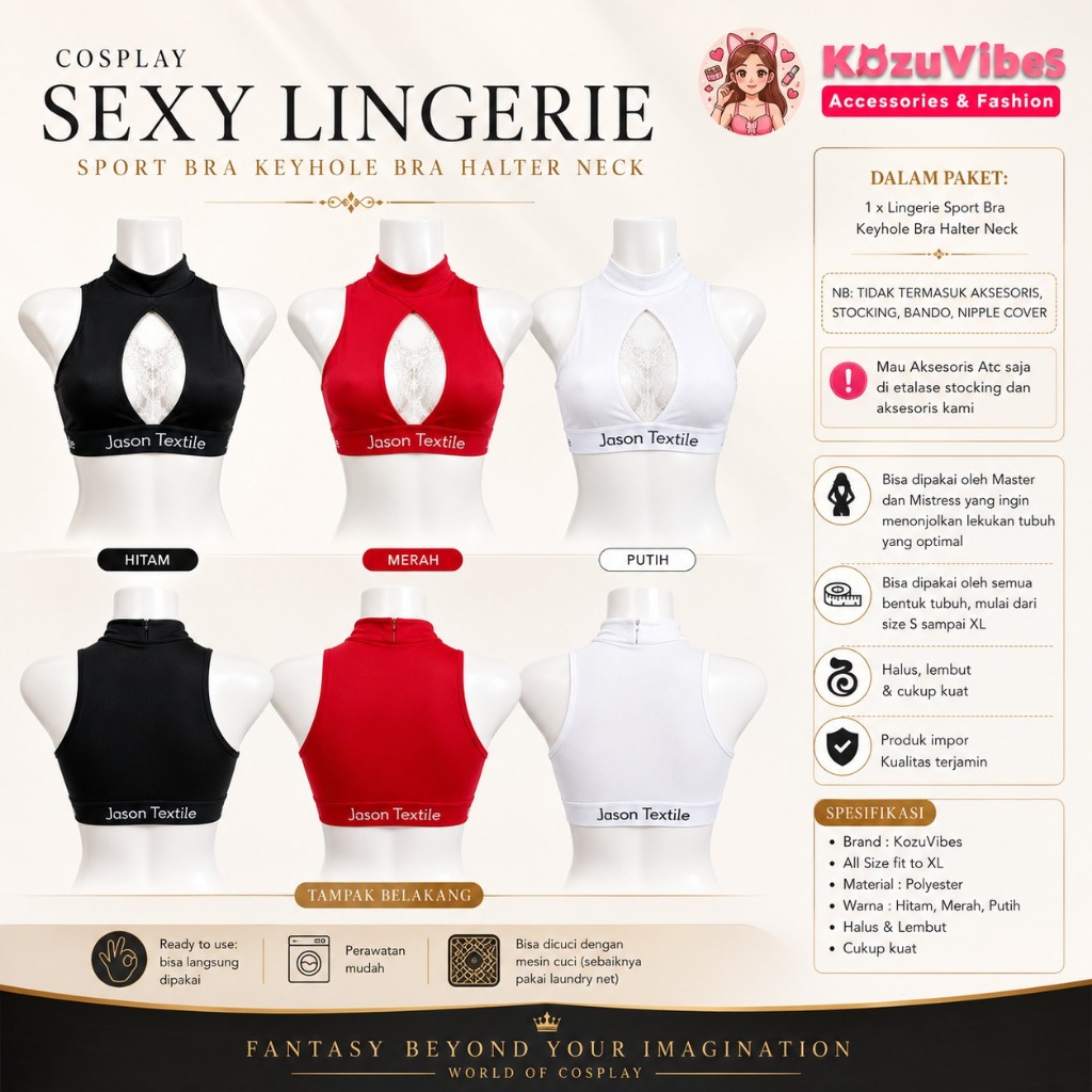 Kozuvibes Cosplay Sexy Lingerie Sport Bra Keyhole Bra Halter Neck