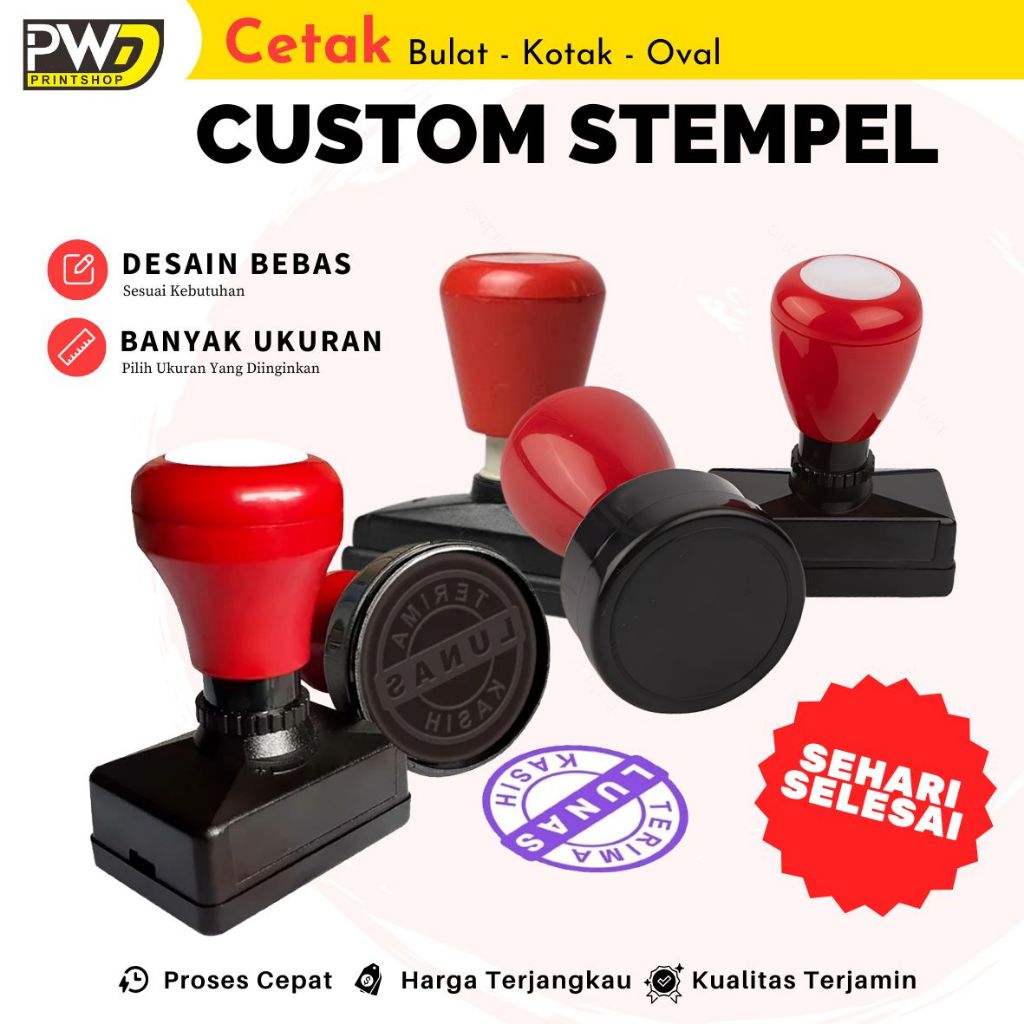 Stempel Kotak Custom Logo Lunas Perusahaan Tanda Tangan Mini Kecil Sedang Besar