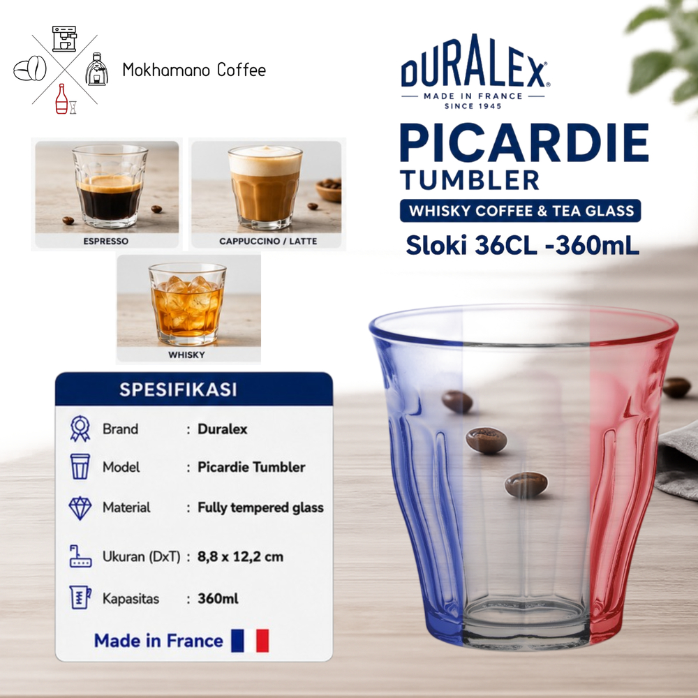 Duralex Picardie Tumbler Whisky Coffee & Tea Glass Sloki 36CL 360mL