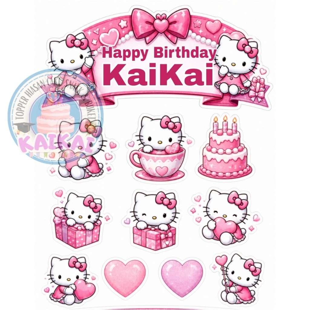 Topper Hello Kitty Custom Nama / Hiasan Kue Hello Kitty