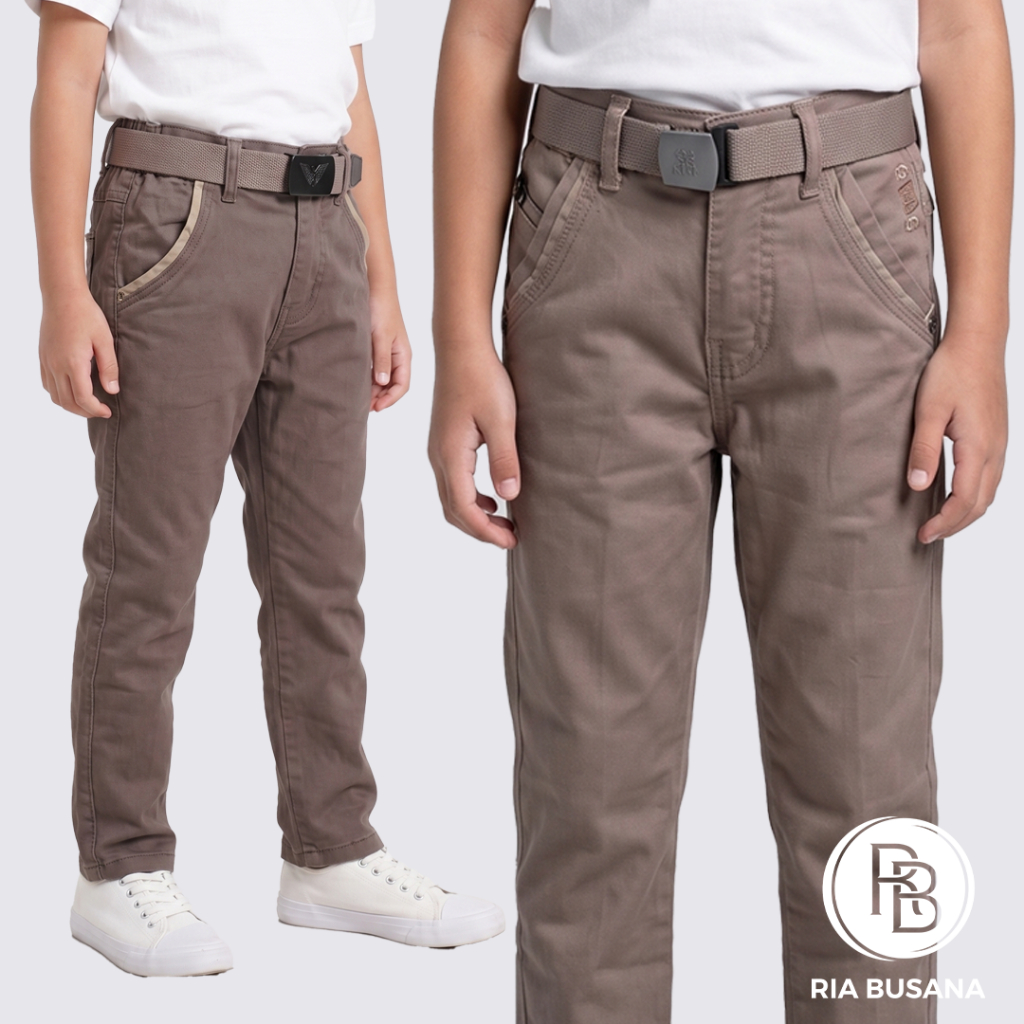 Ria Busana - Bombi - Celana Panjang Kasual Anak Pria Free Ikat Pinggang Katun Semi Pensil Art. BPEK0