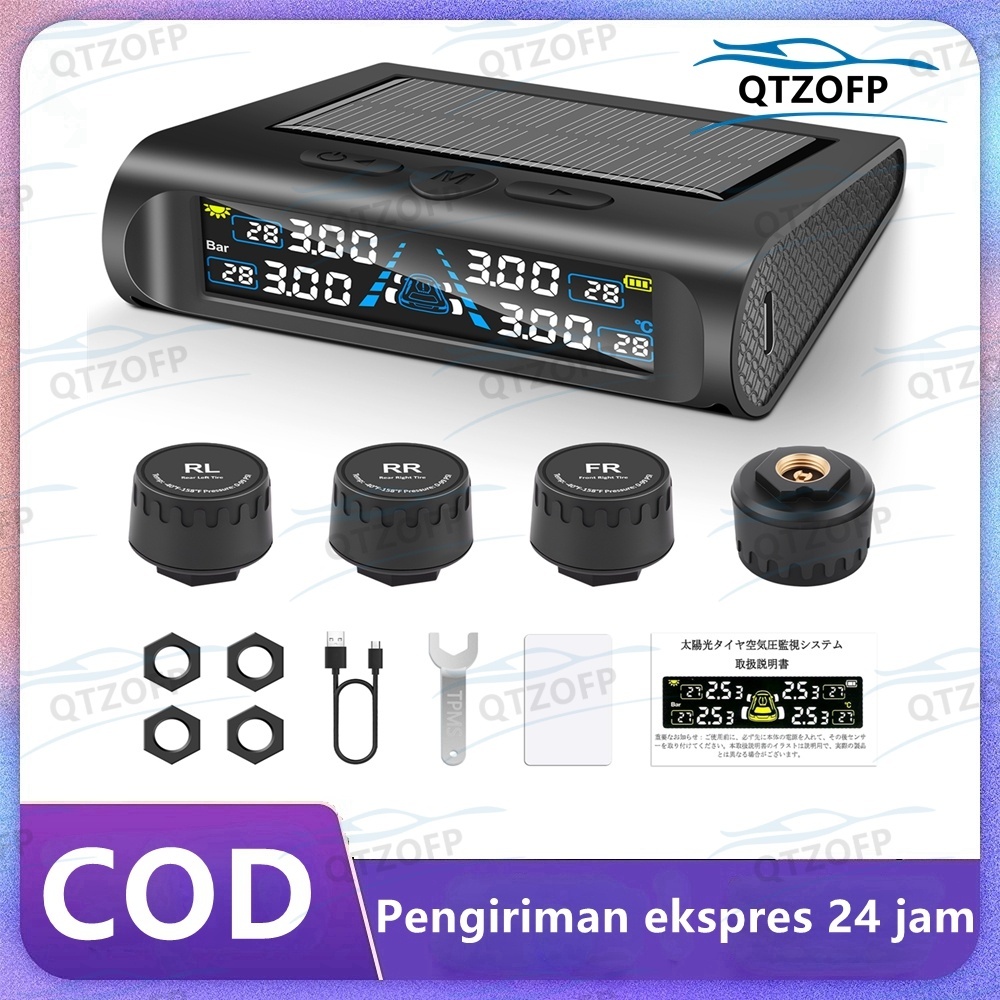 Monitor Tekanan Real-Time dengan 4 Sensor Sistem TPMS dengan Pengisian Daya Surya dan USB Layar LCD 