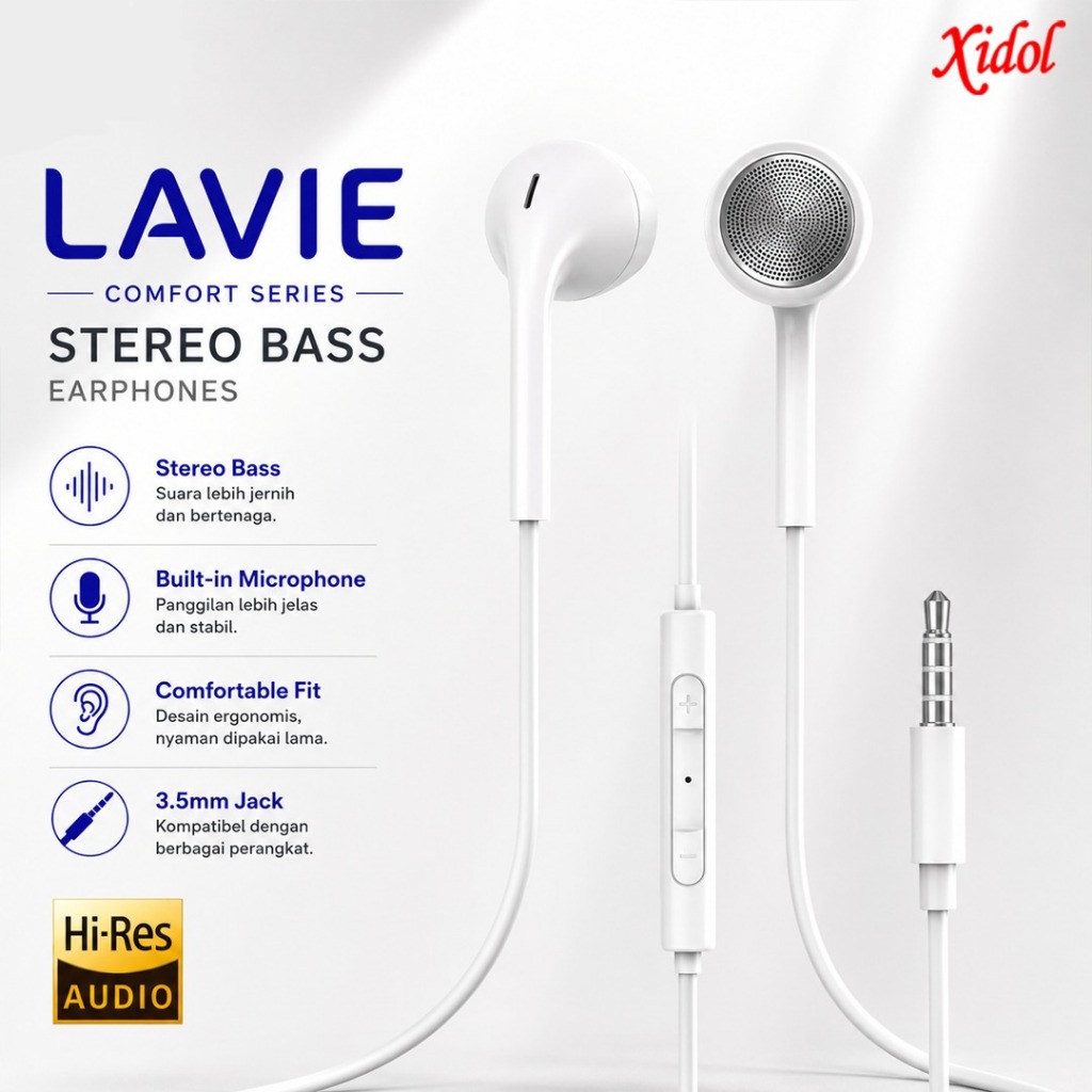 XIDOL EARPHONE HANSFREE HEADSET LAVIE HIGH AUDIO STEREO