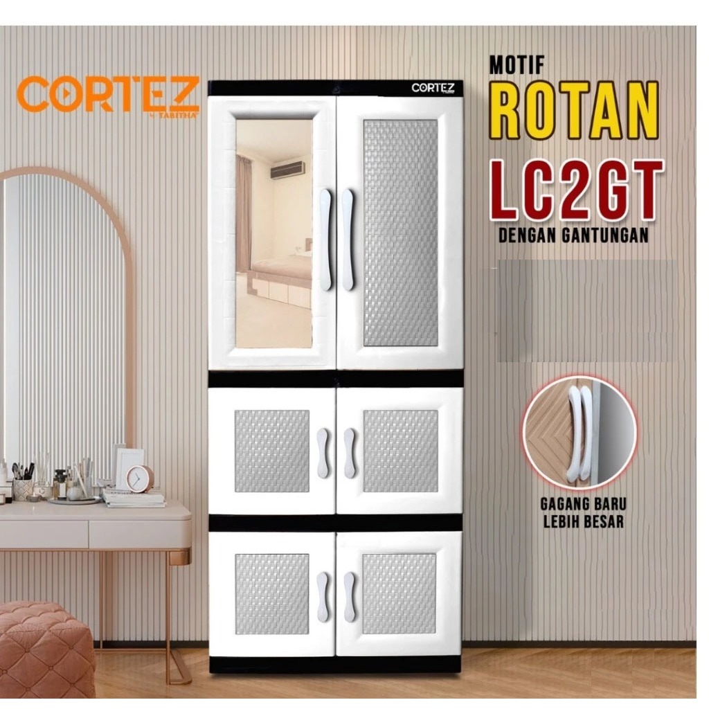 Lemari New Cortez Rotan Gantung Kunci+Kaca LC2GT-RTKK