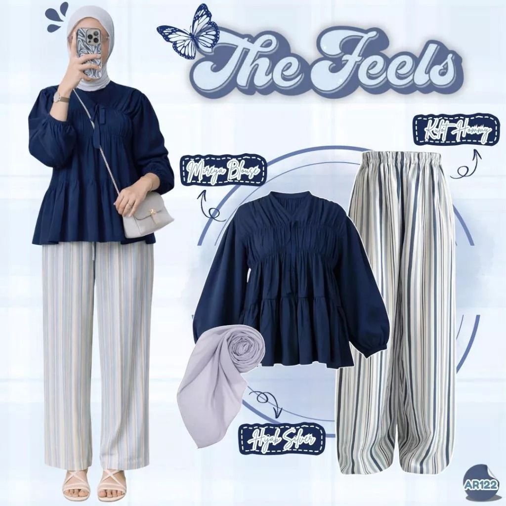 OOTD Wanita Hijab Simple Kekinian (Mireya Blouse+Kulot Hommy+Hijab Paris) Outfit Set Hangout / One S