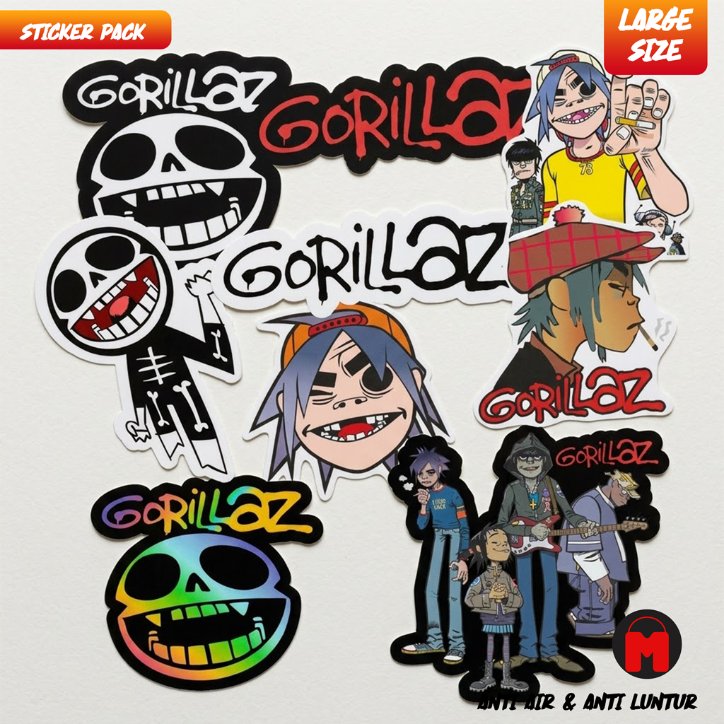 Stiker Band Gorillaz Large Size 9 Pcs Case HP Laptop Helm